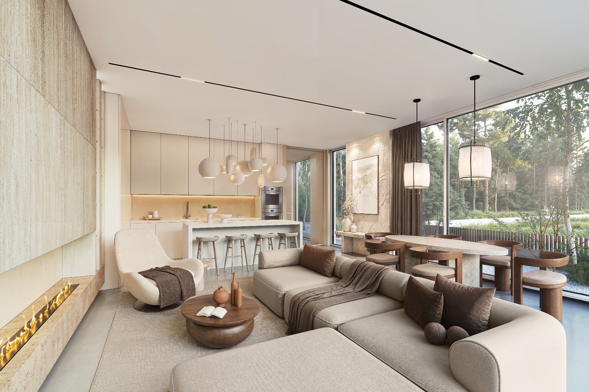 Wichrowa — możliwości aranżacji wnętrza: salon z kuchnią i jadalnią
